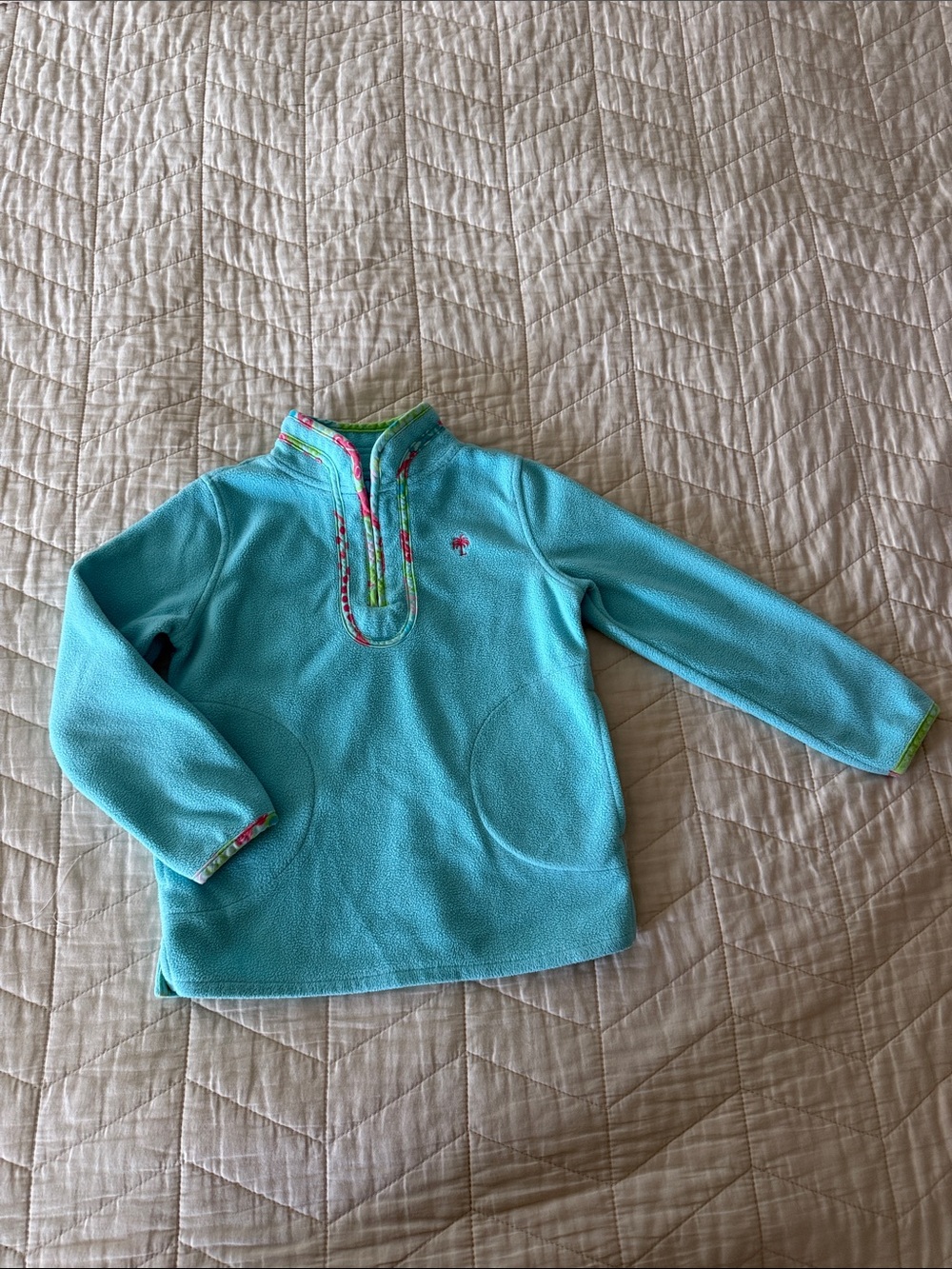 Kids Turquoise Fleece Pullover with Contrast Trim - Lilly Pulitzer